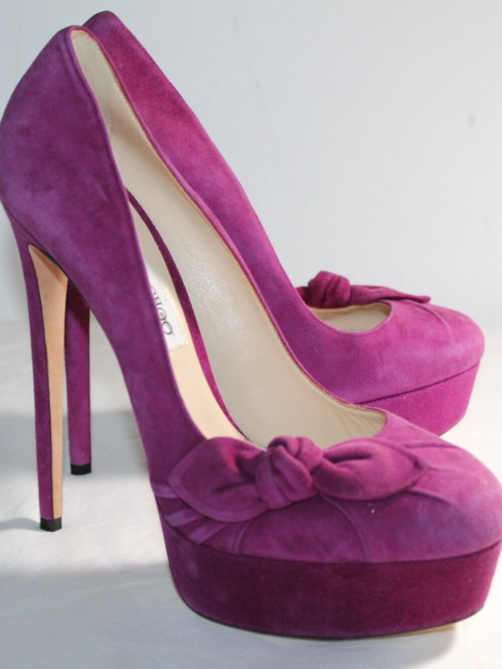 NEW Jimmy Choo Purple Suede Leather Heels Bow Platform Pumps 40.5